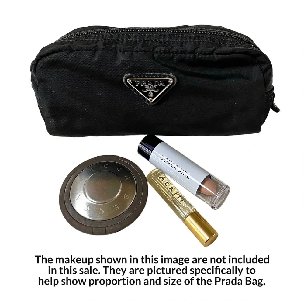 AUTHENTIC VINTAGE PRADA VELA TESSUTO NYLON SMALL ZIP COSMETIC BAG/POUCH, BLACK - Picture 5 of 16